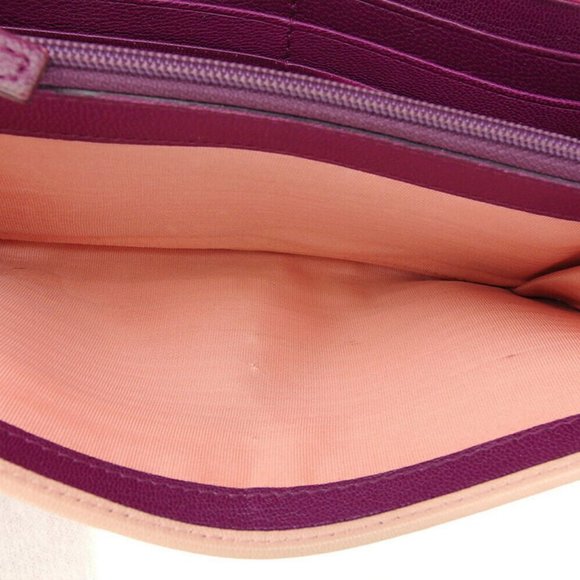 Auth Saint Laurent Long Wallet YSL Logo Pink Leather - Picture 2 of 9